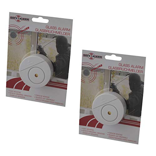Preisvergleich Produktbild 2x Ø6cm Glasbruchmelder für Fensterscheibe, Einbruchschutz für Balkontür, Fensteralarm, Fenstersicherung, Fensterschutz, Alarmanlage 95dB
