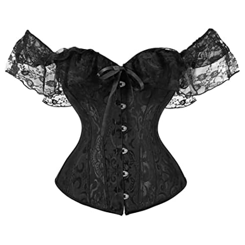Vintage Gothic Bustier, Women Lace Up Bustier Top Gothic Flowers Printed Off Shoulder Corset Top, Black L Cover