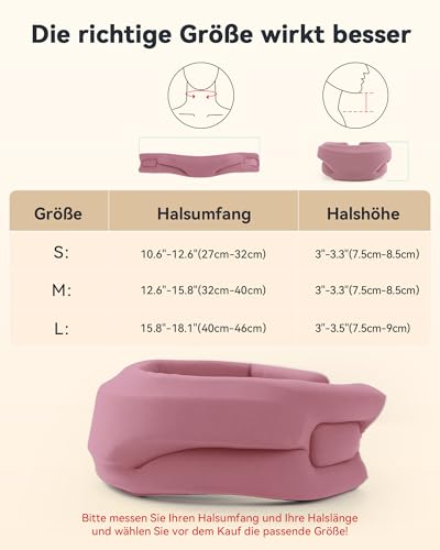 BETOVIN Nackenstütze gegen Nackenschmerzen, Weiche & Verstellbare Halskrause für Schlafen, Neck Support zur Unterstützung der Halswirbelsäule Druckentlastung, für Frauen und Männer(Magenta, M)