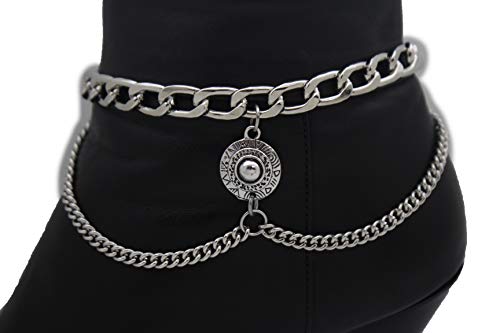 Trendyfashionjewelry Tfj Women Western Boot Chain Metal Bling Bracelet Side Waves Shoe Anklet Charm Silver Medallion Coin Ethnic Style #TOP2
