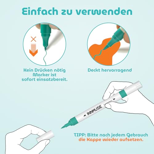INNMUSE Acrylstifte Set mit 24 Farben – Doppelte Spitze mit Pinselspitze und extra feiner Spitze, permanente Acrylfarben-Marker für Steinmalerei, Porzellan, Holz, Leinwand, Stoff, Glas, Keramik