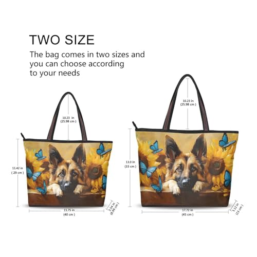 Bolso tote lindo para mujeres con diseño de perro pastor alemán, bolso de mano duradero con cremallera para uso diario miniatura 3