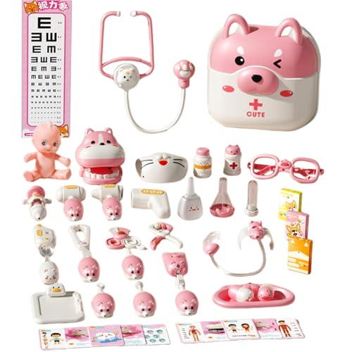 Kit Médico para Niños - 45 Piezas Juego de Juguetes de Médico | Estetoscopio Electrónico | Material ABS Seguro, Maletín Organizador, Juego de rol Interactivo, Luces y Sonidos, Regalo (Rosa)
