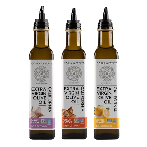 Image of Cobram Estate Lemon, Garlic, and Onion Artisan Collection Flavored - Low-Fodmap Diet Friendly, First Cold Pressed 100% California Extra Virgin Olive Oil - Non-GMO, 3 x 250ml Bottles (Variety)