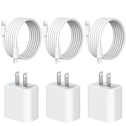[3 Pack] iPhone 14 13 12 11 Charger 20W USB-C Charger Blocks and 6Ft iPhone Charger Cable Compatible with iPhone 14/13/12/11/Xs/8