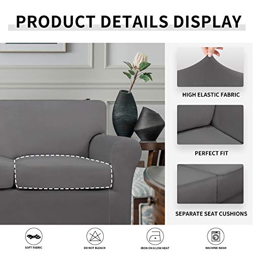 Image of Easy-Going 4 Pieces Oversized Stretch Couch Cover for Dogs Washable | Sectional Sofa Slipcover for 3 Separate Cushion Couch - Elastic Furniture Protector for Pets, Kids Light Gray