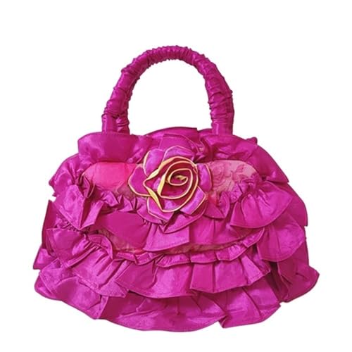 HUFFA Elegante bolso cosmético de encaje for mujer: bolso de tela versátil for uso diario(002pleatedbagrosered)