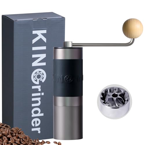 【Eisengrau】KINGrinder K1 Gerader Grif Manuelle Kaffeemühle mit 140 einstellbaren Mahlgraden für Aeropress, French Press, Drip, Espresso, 20-25g Fassungsvermögen