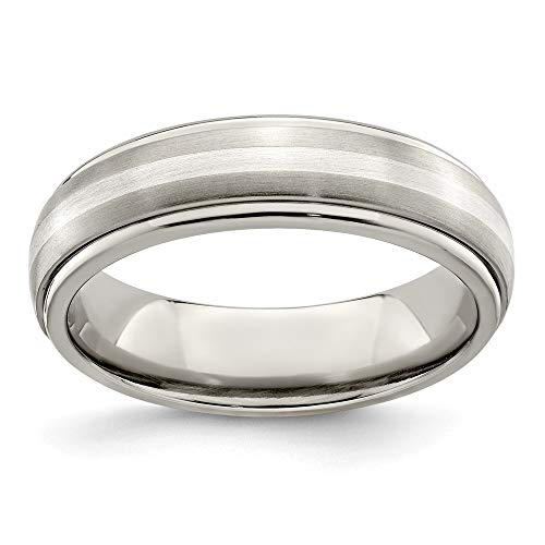 Saris and Things Edward Mirell Titanium Brushed&Polished w/Sterling Silver 6mm Band