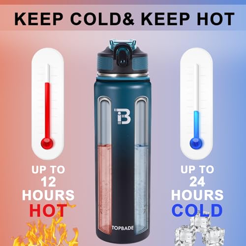 Image of TOPBADE 32oz Insulated Water Bottle with Straw Lid & Spout Lid & Paracord Handle, Stainless Steel Water Bottle Wide Mouth, Double Wall for Women Men Gym Fitness Outdoor