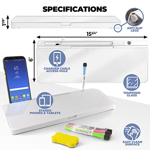 Desktop-Whiteboard-Glass-Dry-Erase-White-Board-Desk-Computer-Buddy--Home-Office-Studying-Essentials-Desktop-Pad-with-Phone-Tablet-Slot-Storage-Compartment-Includes-4-Markers-1-Eraser