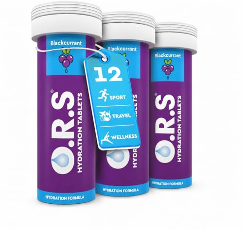 O.R.S Hydration Tablets with Electrolytes for Rehydration Wellness Travel Sports & Recovery | Vegan Gluten-Free & Low-Calorie Tablets Blackcurrant Flavour 36 Tablets (Pack of 3 x 12)
