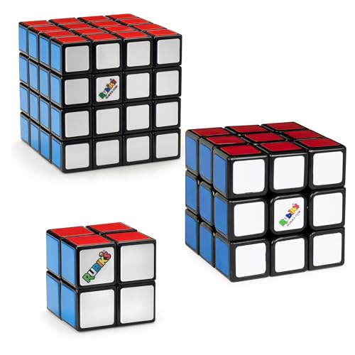 Rubik’s Cube, Tiled Trio Bundle 2x2 Mini 3x3 Cube 4x4 Master, Problem-Solving Brain Teaser,...