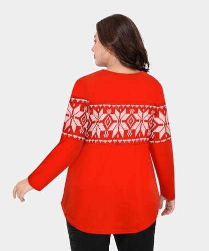 Image of CARCOS Plus Size Tops for Women Long Sleeve Fall Tunic Color Block Camo /Plaid /Leopard /Fall Blouse Crewneck Tshirt XL-5XL