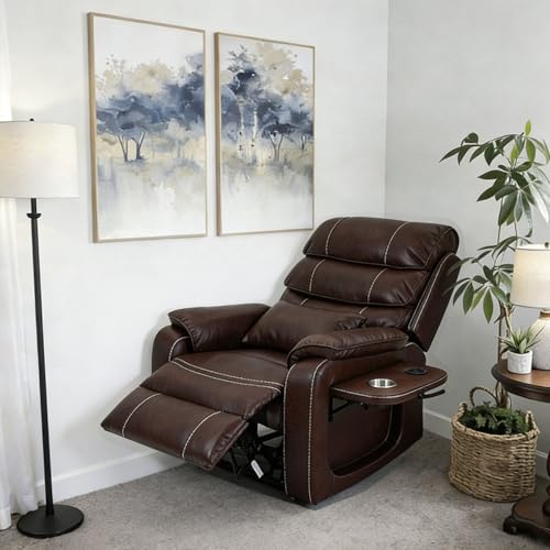 Sillón eléctrico reclinable piel marrón miniatura 2