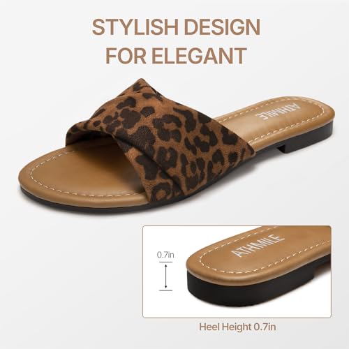 Image of ATHMILE Sandals for Women 2026 Dressy Summer Flat | Comfortable Fashion Beach Cute Ladies Slides Leather Casual Dress Women's Sandals Size 6-11