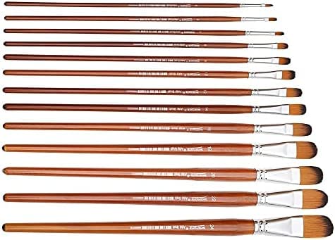 Filbert, set di 13 pennelli per dettagli ad acquerello, acrilico, guazzo, pittura a olio, manico lungo, strumenti per capelli in nylon