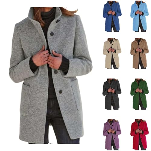 Wollmantel Damen Lang Kurzmantel Damen Trenchcoat Damen Herbstmantel Damen Winter Warm Wintermantel Mittellanger Revers Mantel Einfarbig Übergangsjacke Knielang Wintermantel...