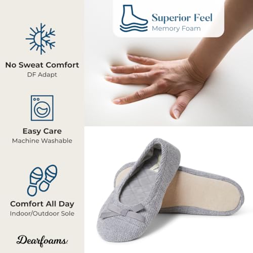 Dearfoams Women's Layla Ballerina Slipper with Memory Foam, Soft Tie Bow and Suede Sole 5