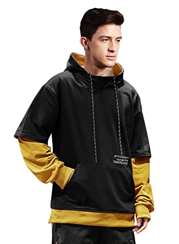 Image of EYEBOGLER Men's Cotton Blend Colorblocked Hooded Neck Full Sleeves Regular Fit Sweatshirt