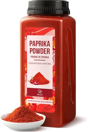 Soeos Paprika Powder, 16 oz (Pack of 1), Sweet Paprika Seasoning for Marinade, Cooking, Grilling, Dipping, Perfect for Chicken, Pork, Beef and Vegetables