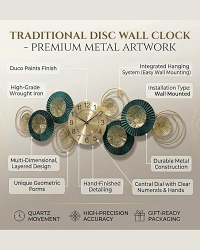 Image of Metal Wall Clock Metal Clock for Bedroom Stylish Wall Clock for Wall Decoration Big Antique Wall Clock (Design 1)