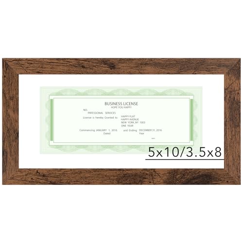 5x10 Business License Frame Deep Brown for 3.5x8 Standard Business License with Mat or 5 x 10 Picture without Mat 5x10 Frame with Shatter Resistant Plexiglass for Wall Hanging or Tabletop Deep Brown