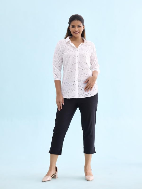 Image of GO COLORS Solid Cropped Pencil Pant for Women | Breathable, Side Pocket