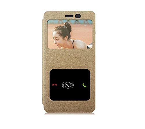 Image of Heartly GoldSand Sparkle Luxury PU Leather Window Flip Stand Back Case Cover for Xiaomi Redmi Note 2 Dual Sim - Hot Gold