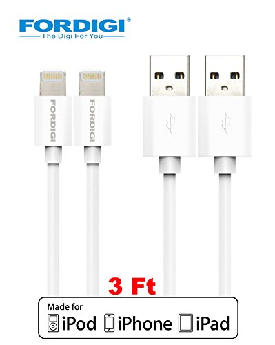 [Apple MFI Certified] [2-Pack] FORDIGI Lightning Cable 3 feet 8 Pin to USB Sync/Charging Charger Cable Cord for Apple iPhone 5/5s/5c/6/6 Plus, iPod 7, iPad Mini 2,3, iPad 4 /iPad Air 2 (White)