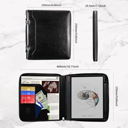 Image of E NET-CASE Case for 10.3 inch Boox Note Air4 C (2024) /Boox Note Air3 C (2023) - Business Handheld Design Upgraded PU Leather Cover with Zipper & Pen Holder (Black)