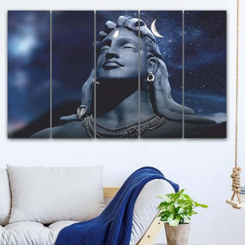 Image of Maxstone Adiyogi Shiva Shiv Meditating Wall Painting for Living Room, Bedroom, Office, Hotels,Drawing Room Wooden Framed Digital Painting (30x60 inch) M1400