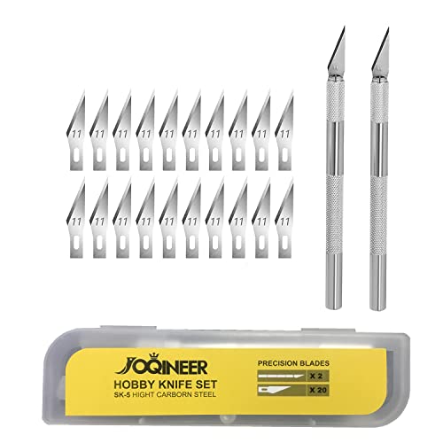 Knife Juego de cuchillos artesanales de precisión de acero inoxidable para bricolaje Trabajo de arte - 2 asas y 20 hojas de repuesto con estuche (2+20-2)
