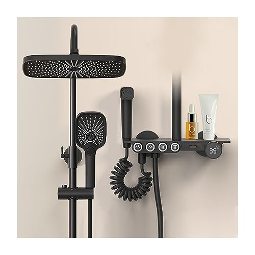 Robinet de douche LED noir avec douchette 3 modes et bec baignoire