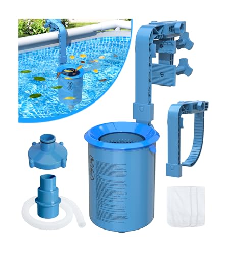 DeeprClean Upgrade Above Ground Pool Skimmer Comes with 3 Socks, Anti-tilt Wall Mount Surface Skimmer, Removable Skimmer Basket, Adjustable Height Bracket, Auto Skimming Pool Surface Leaves - Blue