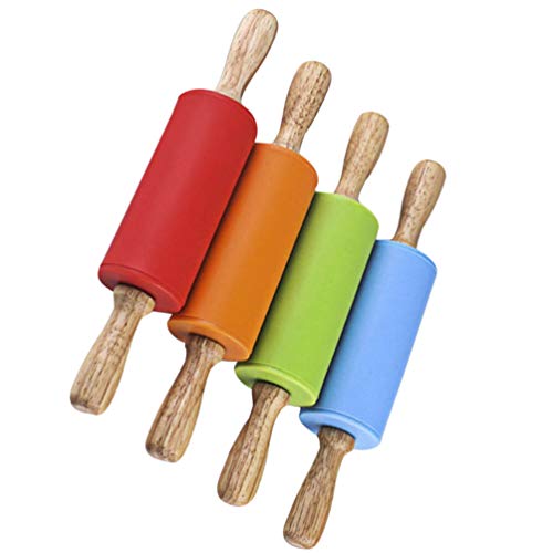 STOBOK-Mini-Nudelholz-Kinder-Holzgriff-Nudelholz-Silikon-Teigroller-fuer-die-Wohnkueche4er-Pack-rot-gruen-orange-blau