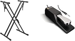 Tiger Keyboard Stand with Securing Straps - Double Braced X Frame & M-Audio SP-2 - Universal Sustain Pedal with Piano Style Action, The Ideal Accessory for MIDI Keyboards, Digital Pianos