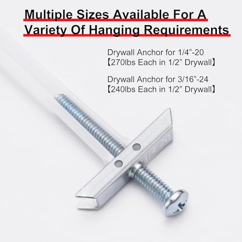 Drywall Anchor with Included Bolts for 1/4-20 Fastener Size, Wall Anchors Drywall Heavy Duty for TV Mounting, Hollow-Wall Anchors Screws Kit Holds Up to 270 Pounds Each in 1/2-in Drywall-14 Pack by TeikBuce - Image 5
