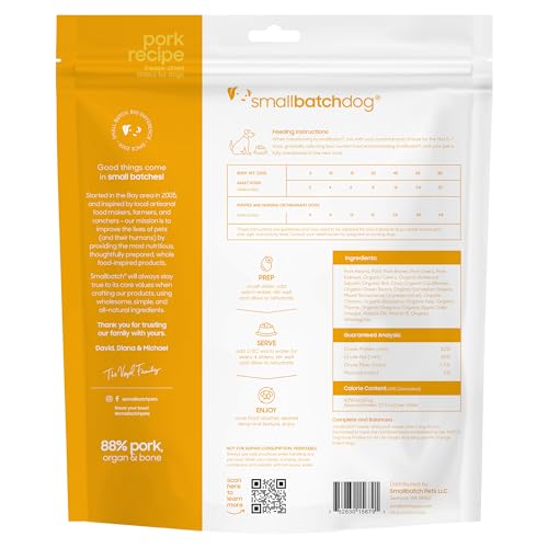 smallbatch Pets Freeze Dried Raw Dog Food, Pork Recipe, 14 oz, Organic High Protein Dog Food, Grain Free, Made in The USA, Humanely Raised Meat, Single Protein, for Picky Eaters, Hydrate & Serve
