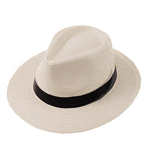 Sombrero Panamá de ala ancha para verano, informal, sombrero de paja para la playa, para hombre y mujer, viajes y exteriores, beige, Taille unique