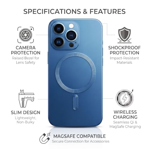 Image of amazon basics Premium Mag-Safe Case for iPhone 15 Pro | Shockproof & Anti-Scratch Cover | Soft Silicone with Wireless Charging | Camera Lens Guard - Blue