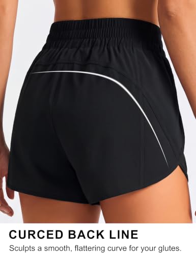 Image of BMJL Women's Athletic Shorts Running Workout Shorts Gym High Waisted Summer Short with Waistband Pocket | built-in liner,thick elastic waistband,split side,comfy fabric,zipper pocket,longer back,workout,athletic,curved back line