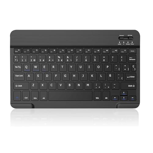 XOKUWU Teclado Bluetooth Inalámbrico, 10” Tablets Teclado Universal Recargable para para iPad, iPad Pro, iPad Air, Tableta Android/Samsung/Huawei/Honor/Xiaomi, QWERTY Español Ñ, Negro