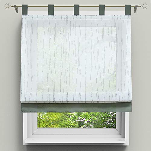 Joyswahl Sheer Roman Curtains Striped Print Tab Top Window Shades Home Decoration Curtain for Kitchen Bedroom, 1pc(Grey, W31 x H55 inch)