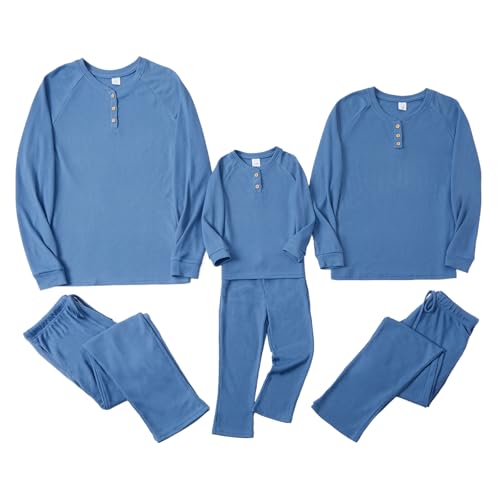 IFFEI Waffle Knit Family Matching Pajamas Sets 2 Piece Lounge Set Long Sleeve Soft Loungewear Sleepwear Joggers with Pockets2