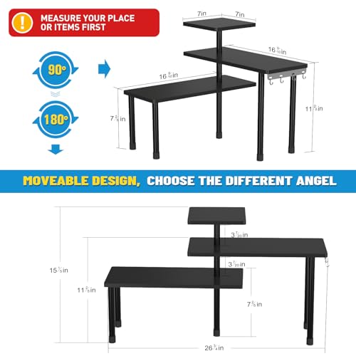 Image of JayRex Countertop Corner Shelf, 3 Tier Shelf Moveable Organizer for Bathroom Counter, Make Up, Dresser Table, Desktop Shelf (Black)