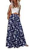 Lepunuo Womens Casual Boho Elastic High Waisted Flowy Maxi Skirts Trendy Floral Cute Long Skirts with Pockets