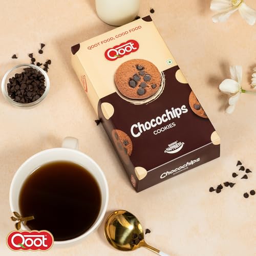 Image of Qoot Choco Chip Cookies (Pack of 3 x 200g) | Healthy, Crunchy Nutty Cookies & Biscuits | No Palm Oil, No Preservatives, No White Sugar | Natural, Protein-Rich Snack | Freshly Baked Snacks for Tea, Breakfast & Gifting