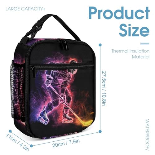 Hockey Backpack with Lunch Box & Pencil Case, 16 Inch Cool Hockey Ball Themed Bookbag, Adjustable Lightweight Large Capacity, Colorful Daily Casual Backpacks Set with Lunch Bag4