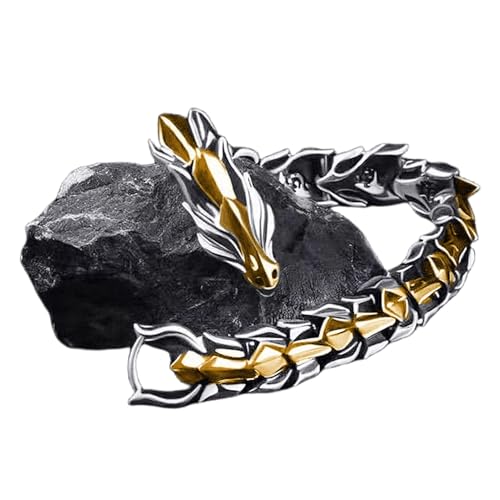 UINSUE Dragon Chain Bracelet Grunge & Punk Mens Stainless Steel Plated Gold Silver Dragon Head Bone Form Heavy Metal Link Bracelet (Mixed - Dragon Spine 8.27 in)